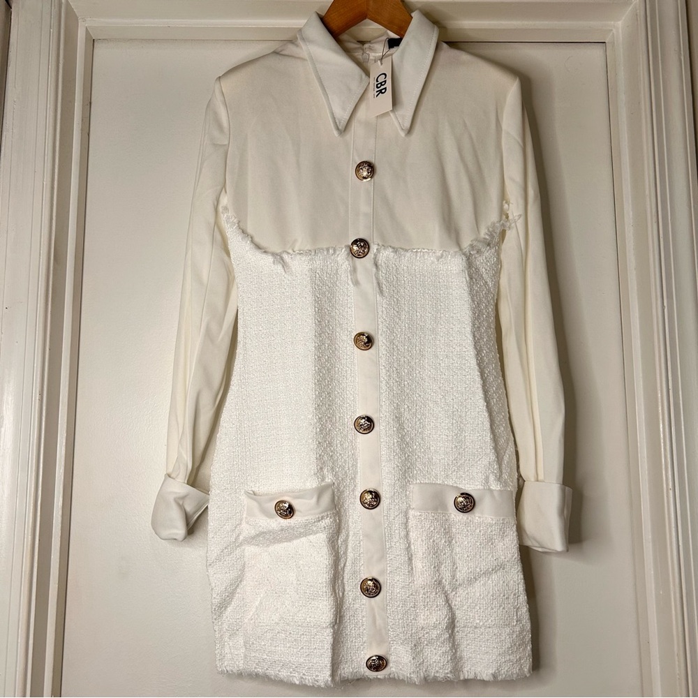 CBR White Tweed Textured Mini Dress - Size Small - Picture 3 of 15